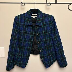 Amanda Smith vintage wool holiday plaid tweed button blazer jacket